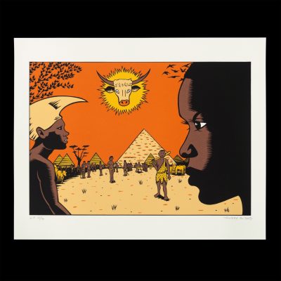 affiche en serigraphie d'après un dessin de Thierry guitard sur le peuple des nuers du soudan