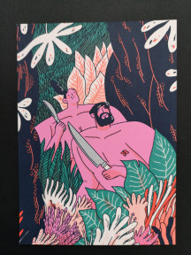 illustration Sole Otero couple dans la jungle carte postale serigraphie