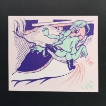Carte postale Bertoyas fuite rose et vert serigraphie